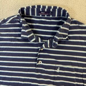Johnnie-O Mens Medium Navy Blue White Striped Short Sleeve Polo Shirt Casual EUC